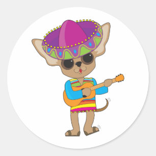 Chihuahua gitaar ronde sticker