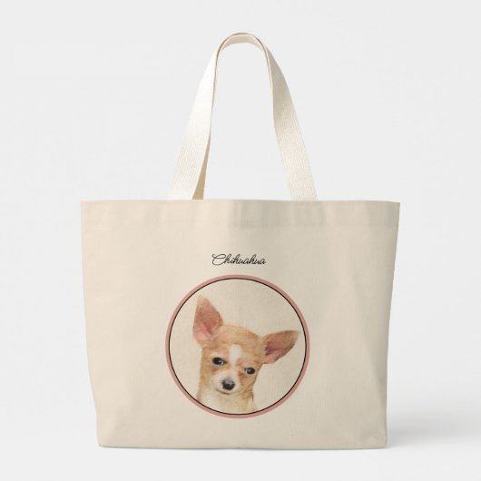 Chihuahua Gladde Jas Schilderen Originele Hond Kun Grote Tote Bag (Achterkant)