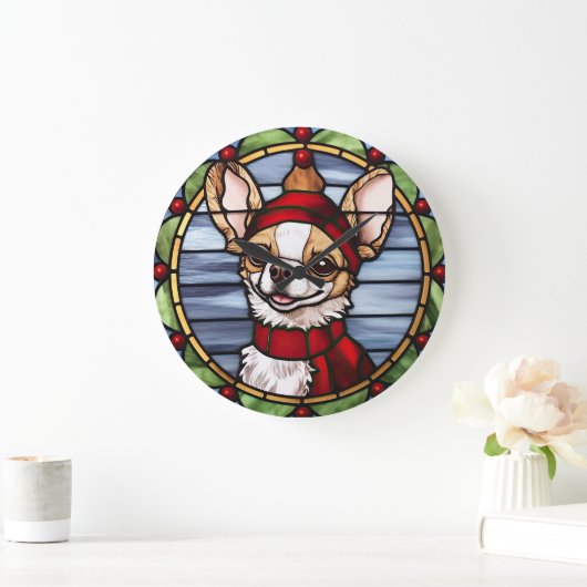 Chihuahua Glas in lood Kerst Grote Klok (Huis)