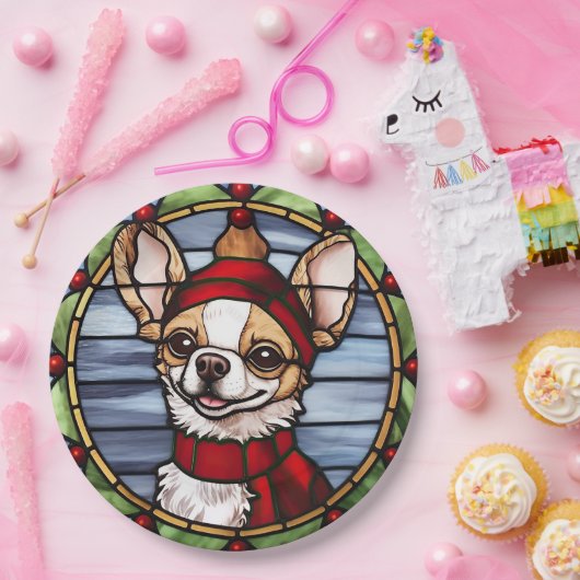Chihuahua Glas in lood Kerst Papieren Bordje (Feest)