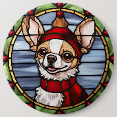 Chihuahua Glas in lood Kerst Ronde Button 6,0 Cm (Voorkant)