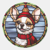 Chihuahua Glas in lood Kerst Ronde Sticker (Voorkant)