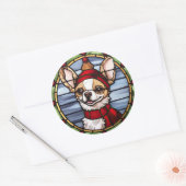 Chihuahua Glas in lood Kerst Ronde Sticker (Envelop)