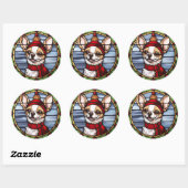 Chihuahua Glas in lood Kerst Ronde Sticker (Vel)