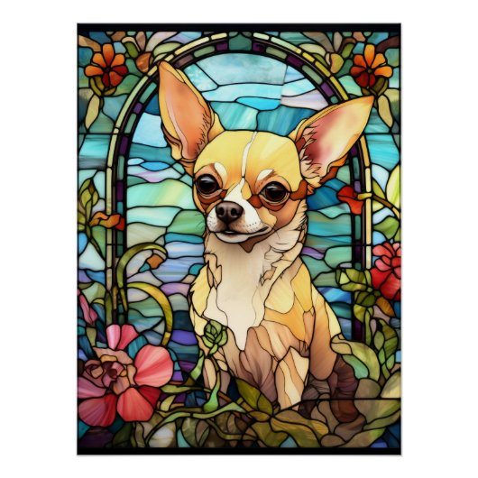 Chihuahua Glas in lood raamontwerp Perfect Poster (Voorkant)