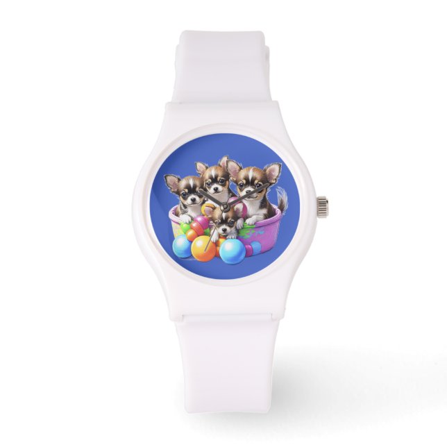 Chihuahua grappige Welpen Horloge (Voorkant)