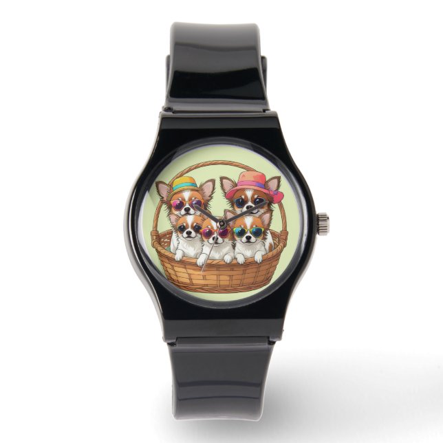 Chihuahua grappige Welpen Horloge (Voorkant)