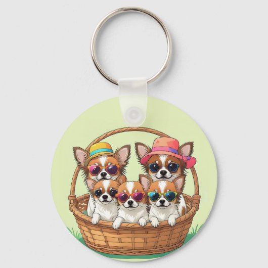 Chihuahua grappige Welpen Sleutelhanger (Voorkant)