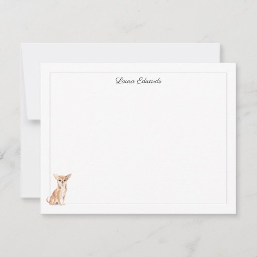 Chihuahua Gray Border Personalized Stationery Notitiekaartje (Voorkant)