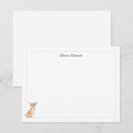 Chihuahua Gray Border Personalized Stationery Notitiekaartje (Voorkant / Achterkant)