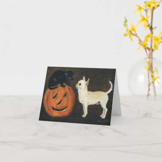 Chihuahua Halloween Art Note Kaart (Gele Bloem)