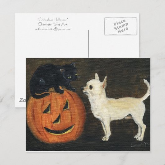 "Chihuahua Halloween" Art Reproduction Briefkaart (Voorkant / Achterkant)