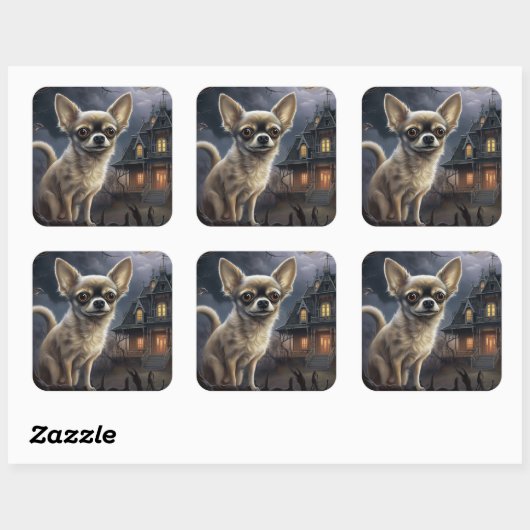 chihuahua halloween eng vierkante sticker (Vel)