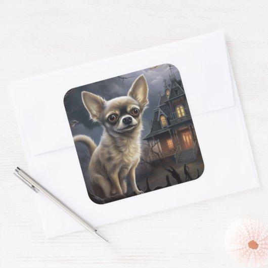 chihuahua halloween eng vierkante sticker (Envelop)