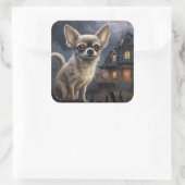 chihuahua halloween eng vierkante sticker (Tas)