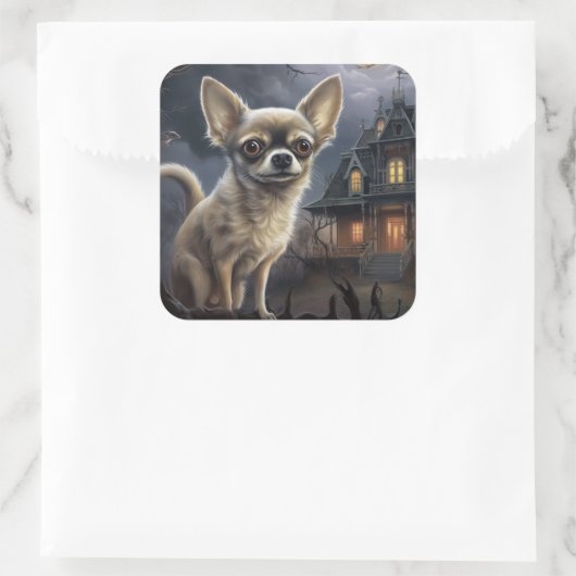 chihuahua halloween eng vierkante sticker (Tas)