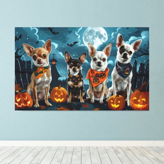 Chihuahua Halloween Spooky Canvas Afdruk (Insitu (Houten vloer))