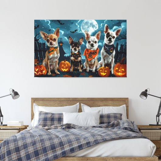 Chihuahua Halloween Spooky Canvas Afdruk (Insitu (Slaapkamer))