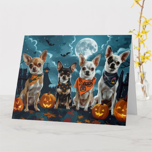 Chihuahua Halloween Spooky Kaart (Gele Bloem)