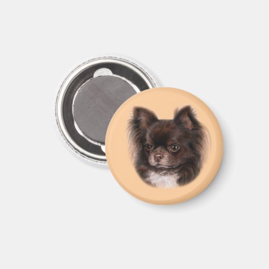 Chihuahua handgetekende pastelkunst magneet (Voorkant / Achterkant)