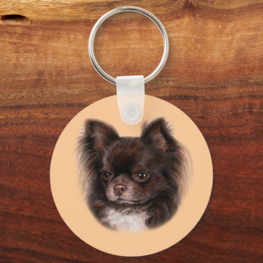 Chihuahua handgetekende pastelkunst sleutelhanger (Achterkant)