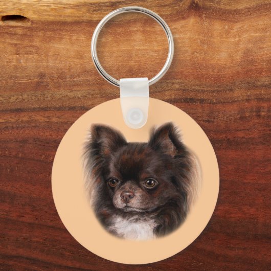 Chihuahua handgetekende pastelkunst sleutelhanger (Voorkant)