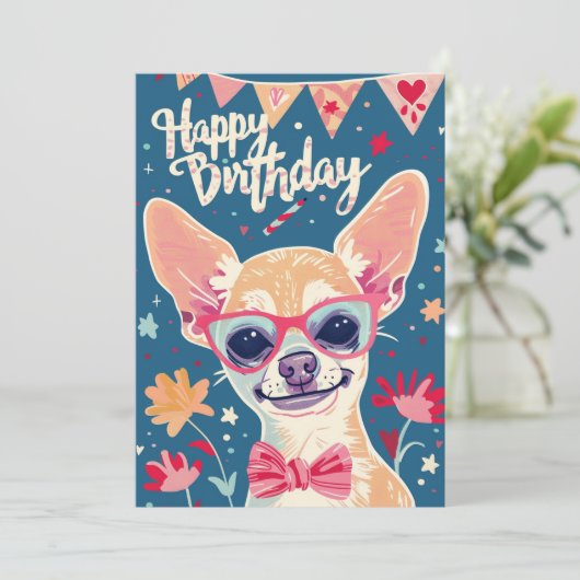 Chihuahua Happy Birthday Feestdagenkaart (Staand voorkant)