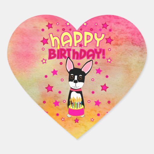 Chihuahua Happy Birthday Heart Shaped Stickers (Voorkant)