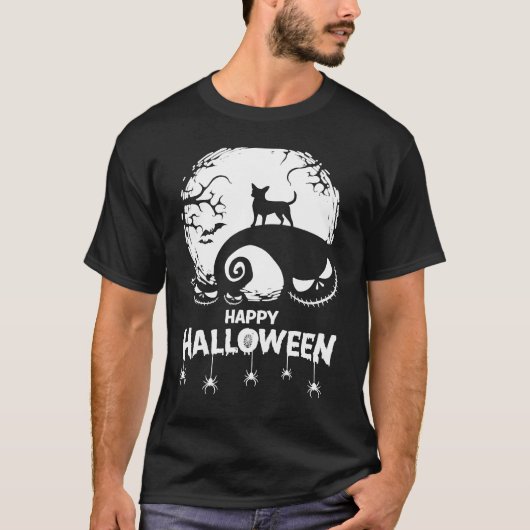 Chihuahua Happy Halloween Spooky Bats Moon Pumpkin T-shirt (Voorkant)