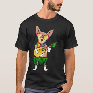Chihuahua Hawaïaans Kostuum Spelend Ukulele Zomer T-shirt
