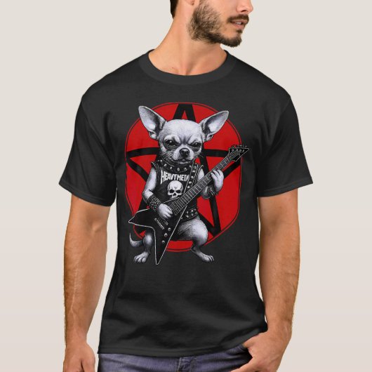 Chihuahua Heavy Metal Guitar Rock Dog Lover T-shirt (Voorkant)