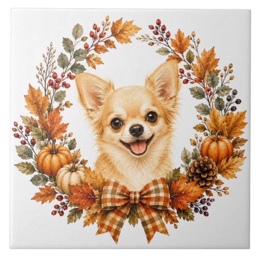 Chihuahua herfstkrans tegeltje (Voorkant)