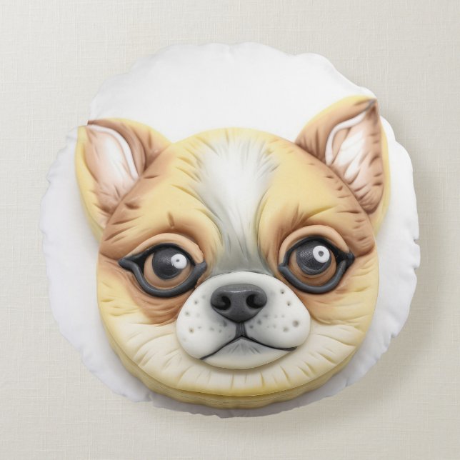 Chihuahua hond 3D geïnspireerd Rond Kussen (Voorkant)