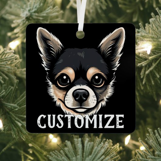 Chihuahua Hond Aangepaste Naam Memorial Kerstmis Metalen Ornament (Insitu)