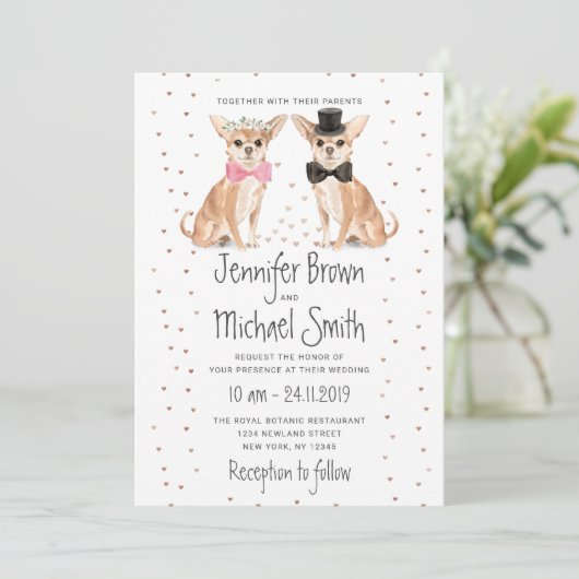 Chihuahua-hond bruid bruidegom huwelijk kaart (Staand voorkant)