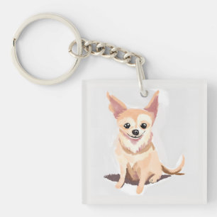 Chihuahua-hond   Cute hond huisdier puppy aquarel Sleutelhanger