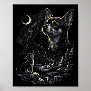 Chihuahua-hond die naar de maan huilt Retro 90s Gr Poster