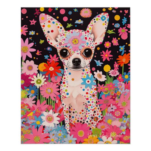 Chihuahua Hond en Bloemen 002 - Kleerjuweel Perfect Poster (Voorkant)