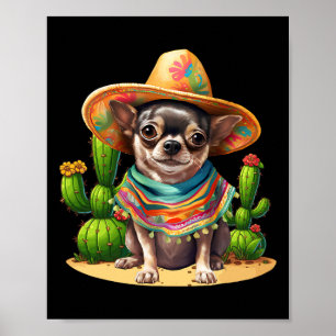 Chihuahua hond en Sombrero Pet Mexicaanse Fiesta C Poster