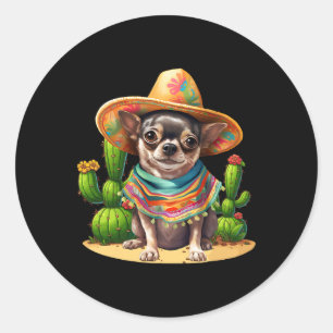 Chihuahua hond en Sombrero Pet Mexicaanse Fiesta C Ronde Sticker