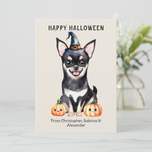 Chihuahua Hond Gelukkig Halloween Feestdagenkaart (Staand voorkant)