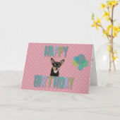 Chihuahua Hond Gelukkige Verjaardag Polka Dots Bal Kaart (Gele Bloem)