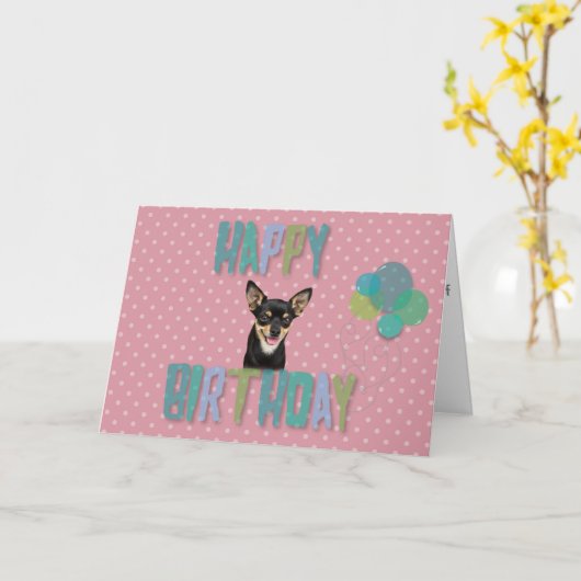 Chihuahua Hond Gelukkige Verjaardag Polka Dots Bal Kaart (Gele Bloem)