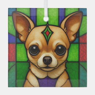 Chihuahua hond "Glas in lood" Glas Ornament