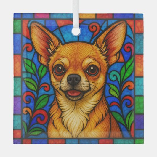 Chihuahua hond "Glas in lood" Glas Ornament (Voorkant)