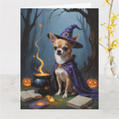 Chihuahua hond grillige Halloween schilderij Kaart (Gele Bloem)