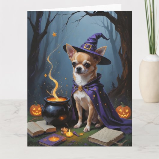 Chihuahua hond grillige Halloween schilderij Kaart (Voorkant)