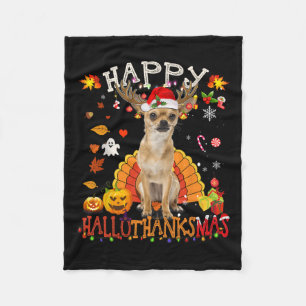Chihuahua Hond Halloween Kersthond Happy Hallot Fleece Deken
