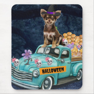 Chihuahua-hond Halloween-vrachtwagen Griezelnacht  Muismat