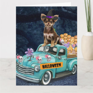 Chihuahua-hond Halloween-vrachtwagen Schrikwekkend Kaart